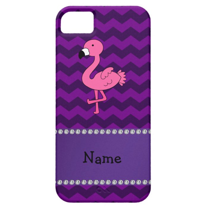 Personalized name pink flamingo purple chevrons iPhone 5/5S cases