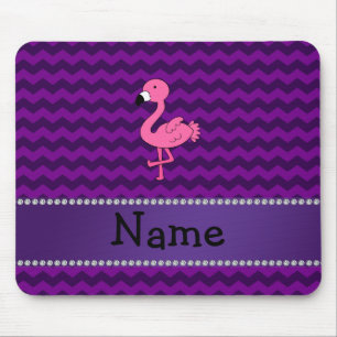 Personalized name pink flamingo purple chevrons mouse pad