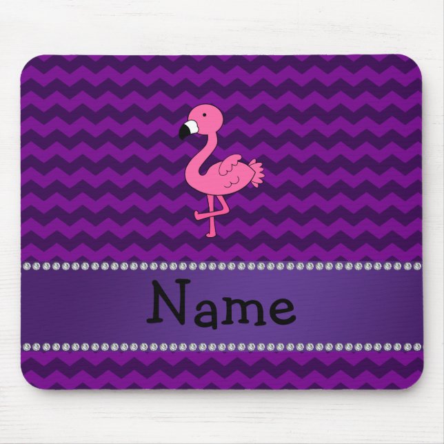Personalized name pink flamingo purple chevrons mouse pad (Front)