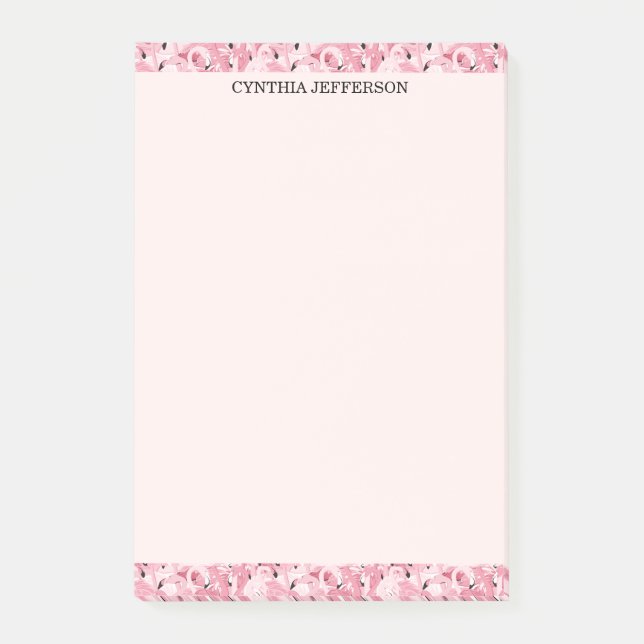 Personalized Name Pink Flamingo Tropical Pattern Post-it Notes (Front)