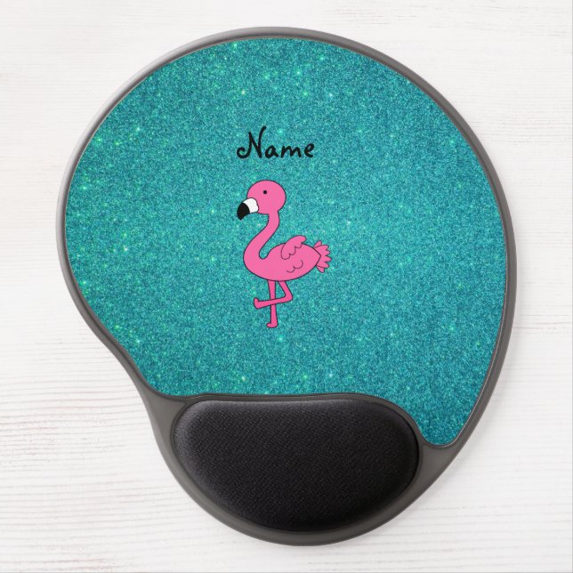 Personalized name pink flamingo turquoise glitter gel mouse pad (Front)