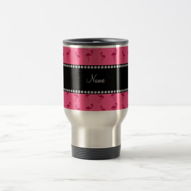 Personalized name pink flamingos travel mug (Center)