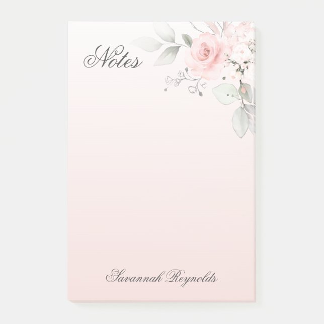 Personalized Name PINK FLORAL ROSES  Notepad (Front)