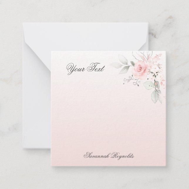 Personalized Name PINK FLORAL ROSES  Notepad Note Card (Front)