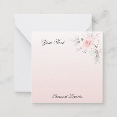 Personalized Name PINK FLORAL ROSES  Notepad Note Card