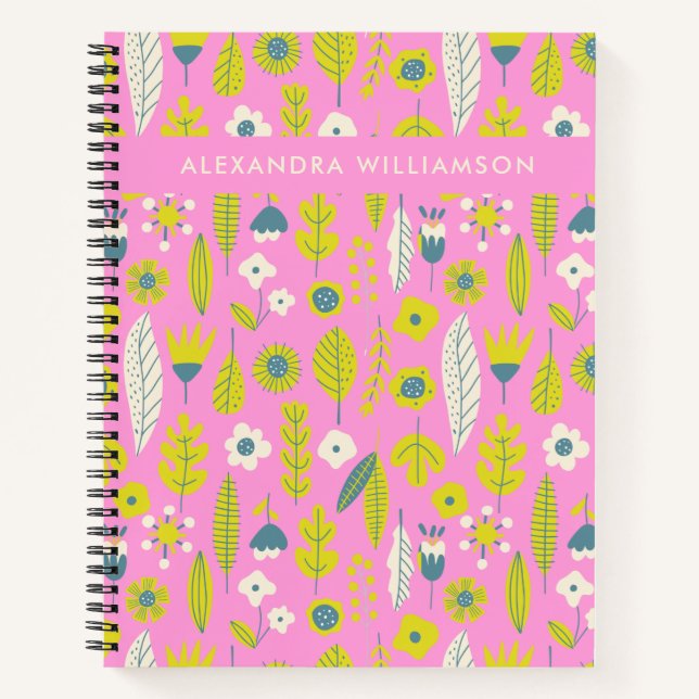 Personalized Name Pink Floral School Office Cute Notebook (Front)