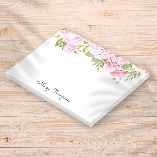 Personalized Name Pink Floral Script Post-it Notes (Personalized Name Pink Floral Script Post-it Note)