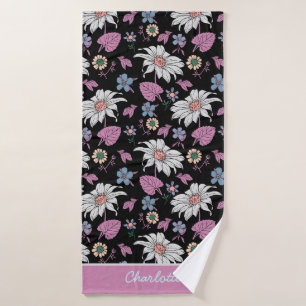 Personalized name pink floral seamless pattern bath towel