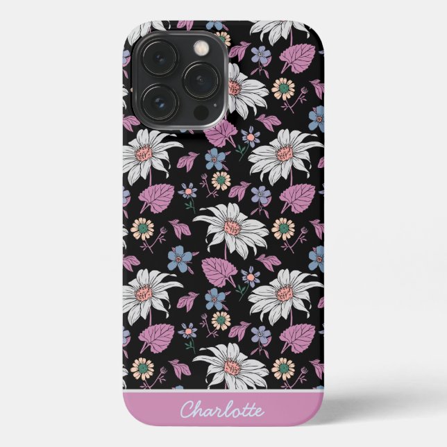 Personalized name pink floral seamless pattern iPhone case (Back)