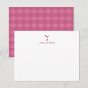 Personalized Name Pink Gingham Bow Note Card