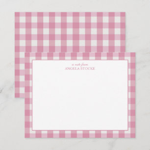Personalized Name Pink Gingham Note Card