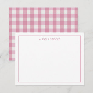 Personalized Name Pink Gingham Note Card