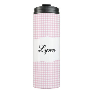 Personalized Name Pink Gingham Pattern Thermal Tumbler