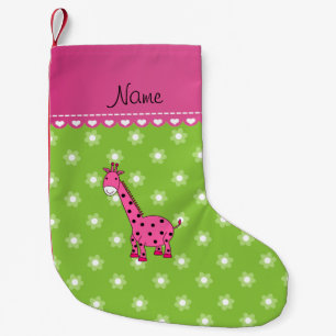 Personalized name pink giraffe green flowers small christmas stocking