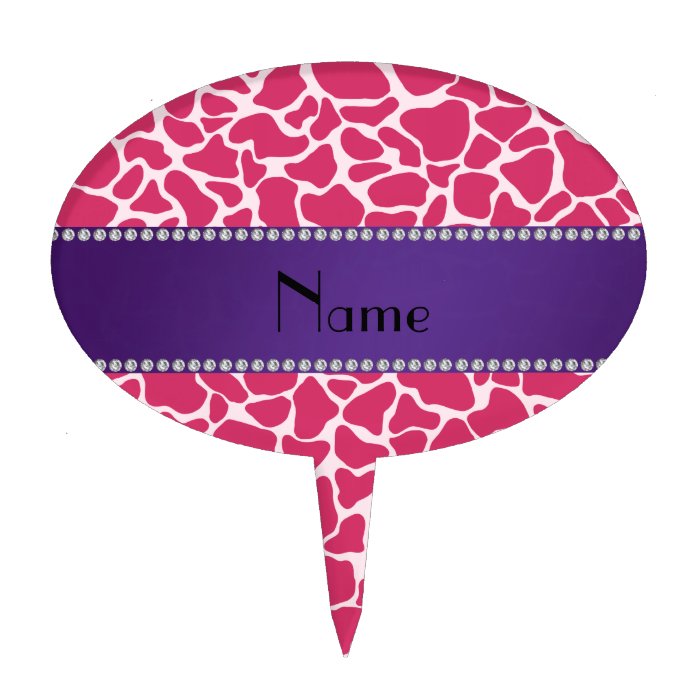 Personalized name pink giraffe print cake toppers