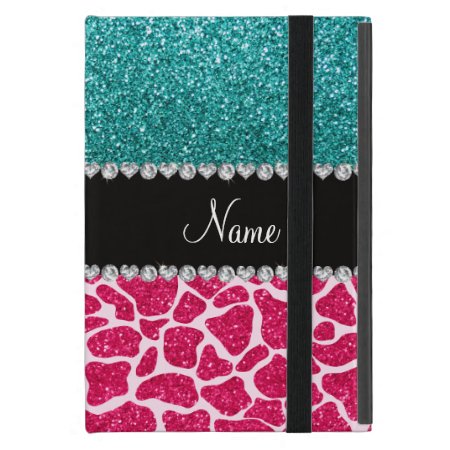 Personalized Name Pink Giraffe Turquoise Glitter Case For Ipad Mini