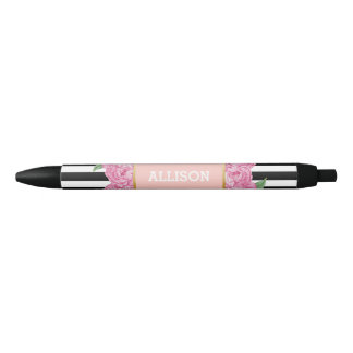 Pen Company Of America Makers S On Zazzle Personalized Name Pink Glam Black Stripes Peony Ink Pen