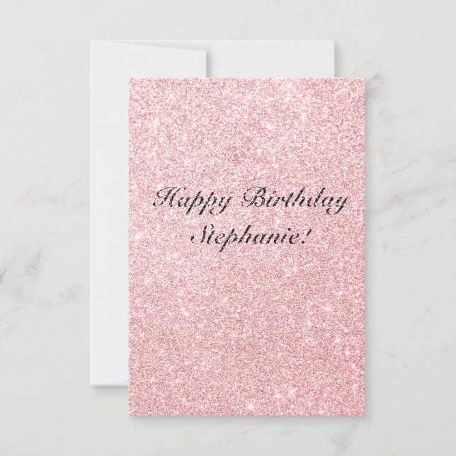 Personalized Name Pink Glitter Birthday Card (Front)