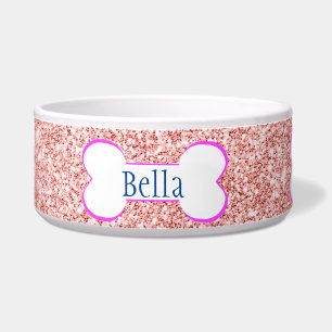 Personalized Name Pink Glitter Bone Bowl