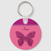 Pink Butterfly Name Monogram Keychain