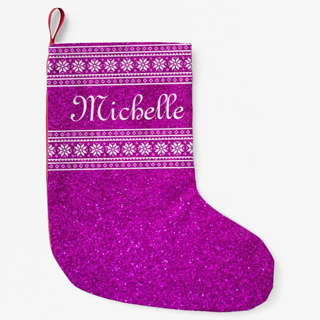 Personalized name pink glitter Christmas stocking (Front)