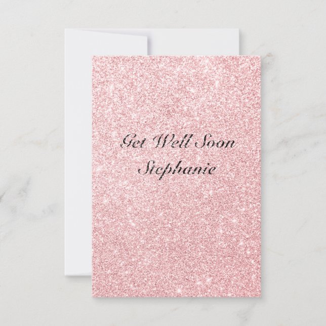Personalized Name Pink Glitter Get Well Soon Card (Front)