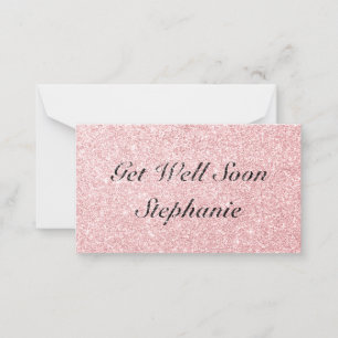 Personalized Name Pink Glitter Get Well Soon Card