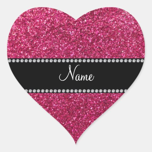 Personalized name pink glitter heart sticker