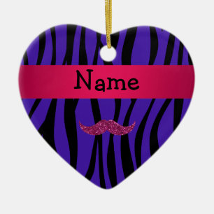 Personalized name pink glitter mustahce ceramic ornament