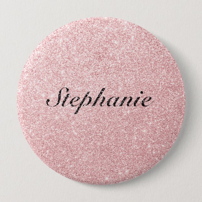 Personalized Name Pink Glitter Sparkle Style Button (Front)