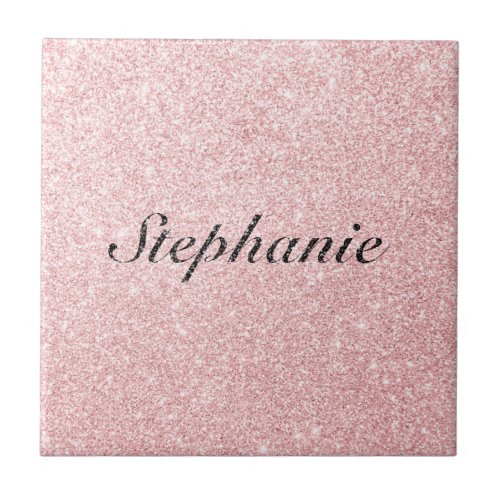 Personalized Name Pink Glitter Sparkle Style Ceramic Tile