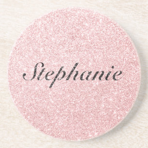 Personalized Name Pink Glitter Sparkle Style Coaster
