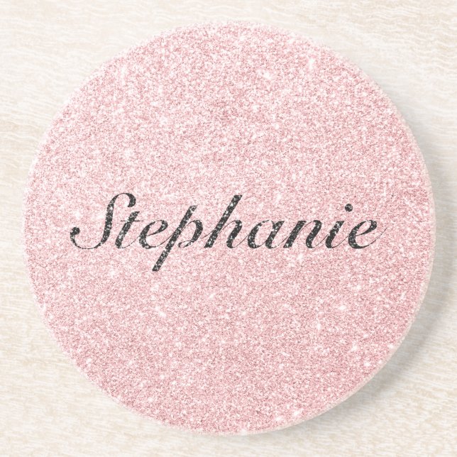 Personalized Name Pink Glitter Sparkle Style Coaster (Front)