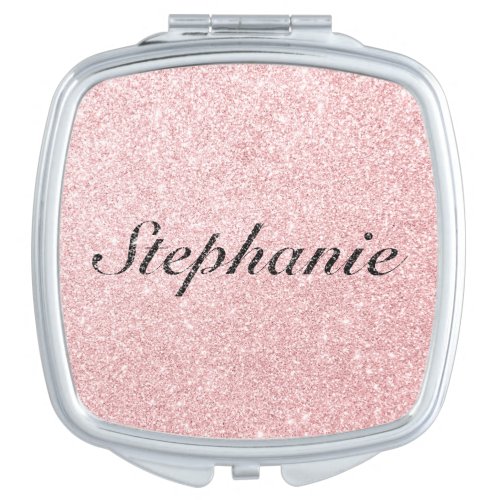 Personalized Name Pink Glitter Sparkle Style Compact Mirror