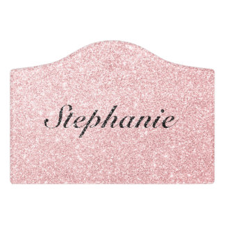 Personalized Name Pink Glitter Sparkle Style Door Sign
