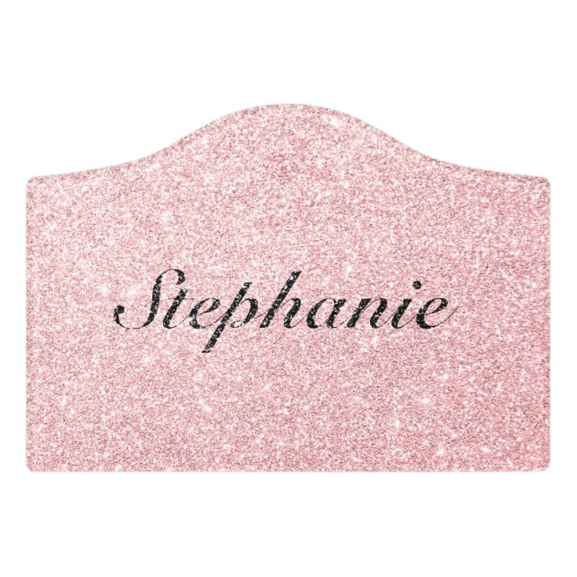 Personalized Name Pink Glitter Sparkle Style Door Sign (Small Crest Front)