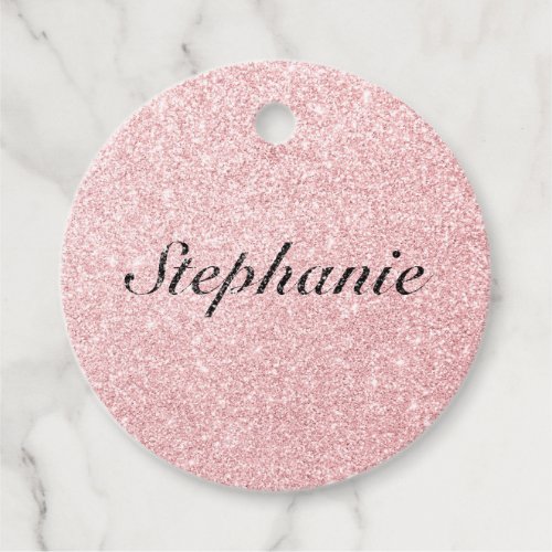 Personalized Name Pink Glitter Sparkle Style Favor Tags