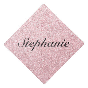 Personalized Name Pink Glitter Sparkle Style Graduation Cap Topper