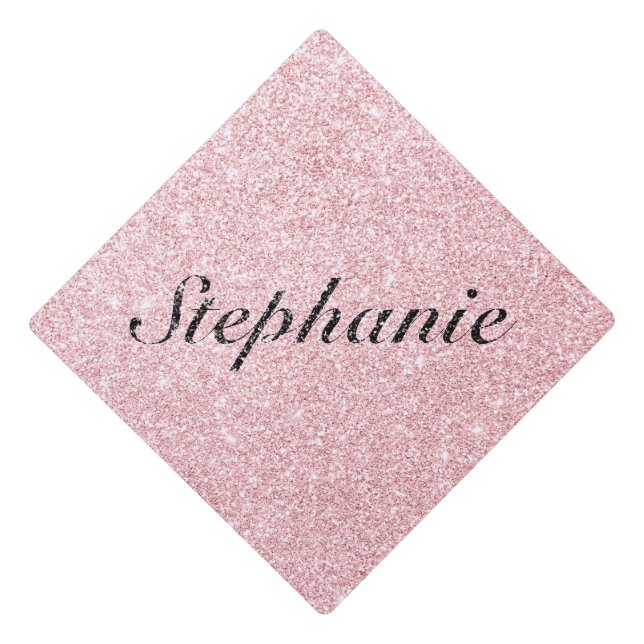 Personalized Name Pink Glitter Sparkle Style Graduation Cap Topper (Front)