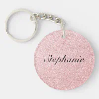 Hot Pink Glitter Bokeh Monogram Keychain