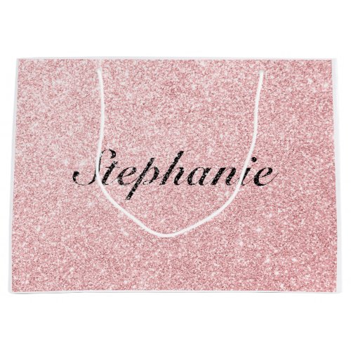 Personalized Name Pink Glitter Sparkle Style Large Gift Bag