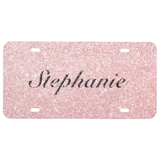 Personalized Name Pink Glitter Sparkle Style License Plate (Front)
