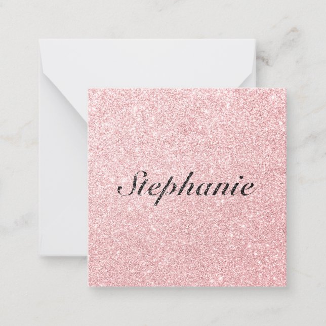 Personalized Name Pink Glitter Sparkle Style Note Card (Front)