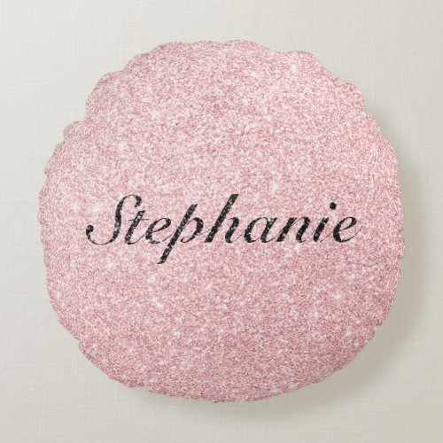 Personalized Name Pink Glitter Sparkle Style Round Pillow