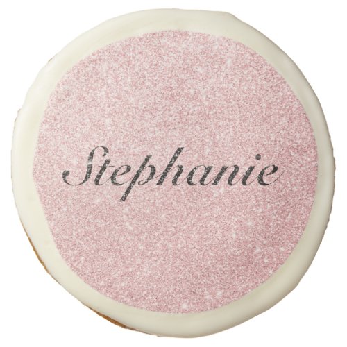 Personalized Name Pink Glitter Sparkle Style Sugar Cookie