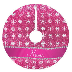 Personalized name pink glitter white snowflakes brushed polyester tree skirt