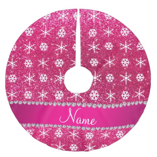 Personalized name pink glitter white snowflakes brushed polyester tree skirt