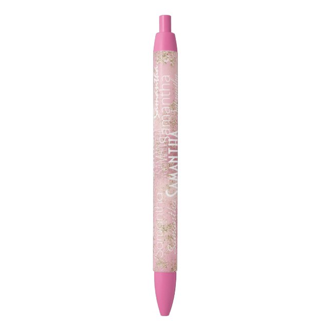 Personalized Name Pink Gold Glitter Pen (Front Vertical)
