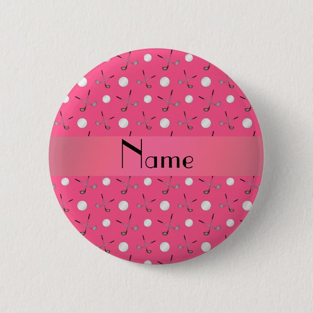 Personalized name pink golf balls button (Front)