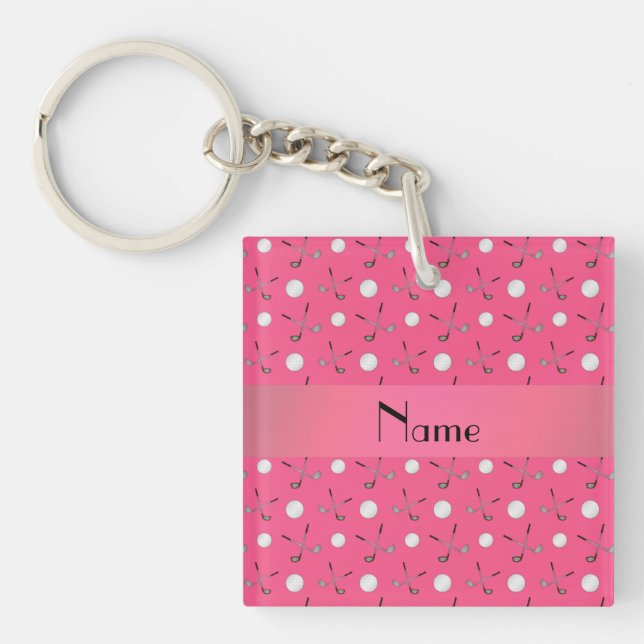 Personalized name pink golf balls keychain (Front)
